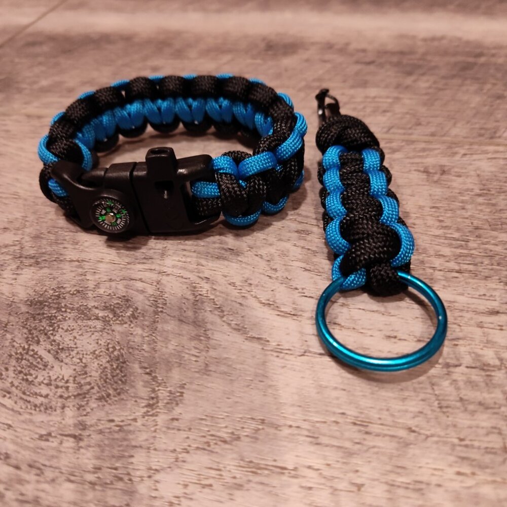 Survival Bracelet Black and Blue 9 in.